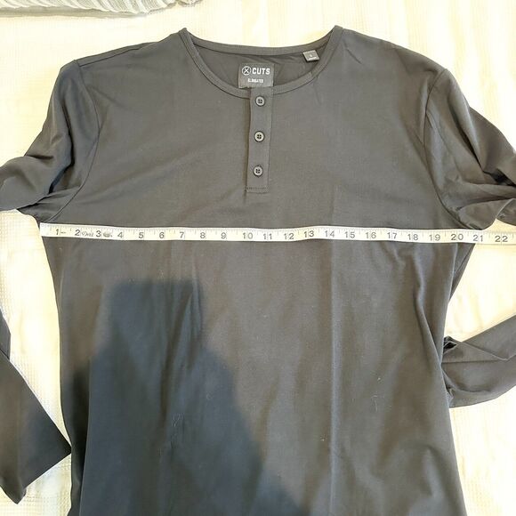 Men’s Cuts Elongated Large Long Sleeve Black Henley T Shirt Top Pyca Pro - Picture 8 of 9